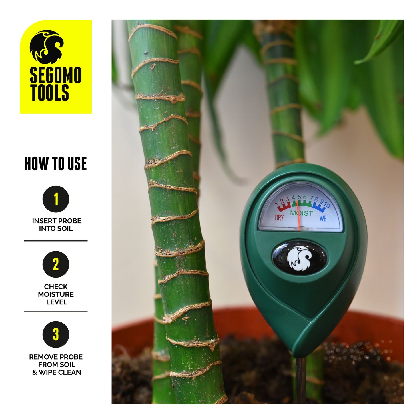 Segomo Tools Soil Moisture Hygrometer Sensor & Reader (For Gardening, Plants, Lawns, Farms) - SMR01