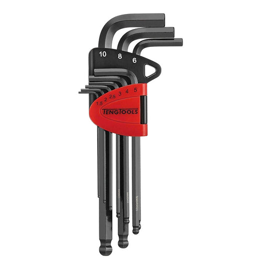 Teng Tools 9 Piece Metric Industrial Chrome Molybdenum Ball Point Hex Key/Allen Wrench Set - 1499MM