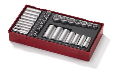 Teng Tools 32 pièces 1/4" et 3/8" Drive 12 pans SAE Jeu de douilles au chrome vanadium peu profondes et profondes | Outils mécaniques | Outillage à main - TTAF3212