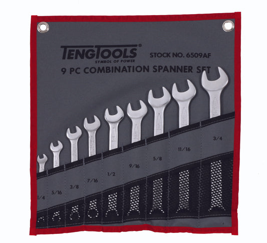 Teng Tools 9 Piece 12 Point SAE Combination Wrench Set (1/4 Inch - 3/4 Inch) - 6509AF