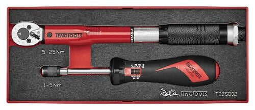 Teng Tools 1/4 Inch Drive Torque Set 1-25 Nm 2 Piece Torque Screwdriver and Torque Wrench Set in EVA Foam Storage