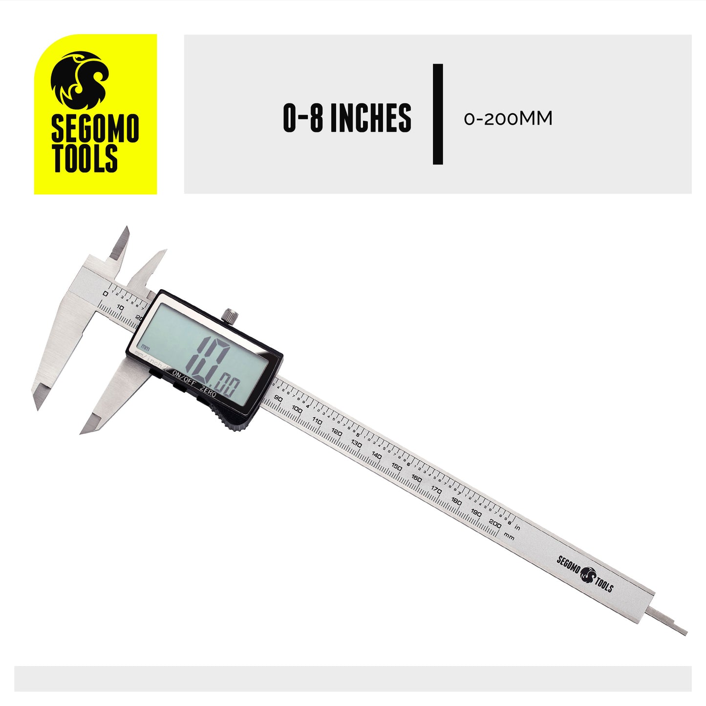 Segomo Tools 6 & 8 Inch Pro Range Electronic Digital Calipers: Inch, Fractions, Millimeter Conversion