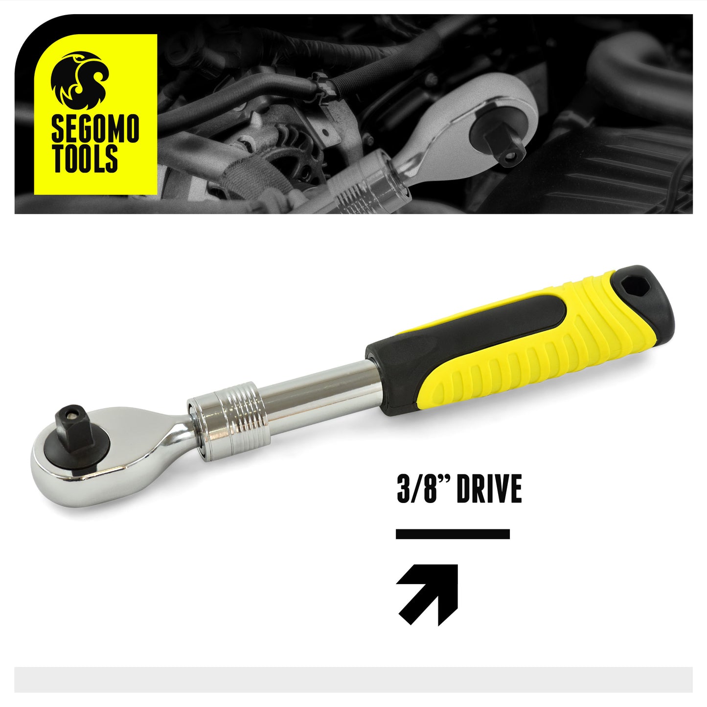 Segomo Tools 1/4, 3/8 & 1/2 Inch Drive 72 Teeth Heavy Duty Reversible Extendable Ratchet