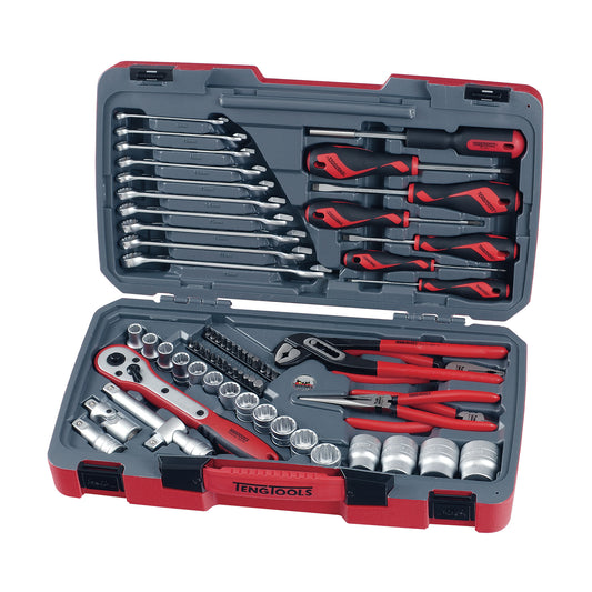 Teng Tools T1268 Jeu de 68 douilles et outils métriques à 12 pans, entraînement 1/2 pouce, 68 pièces