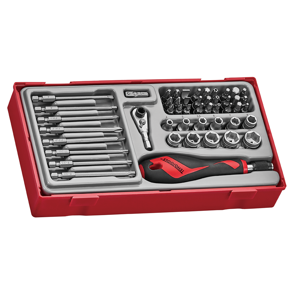 Teng Tools 49 Piece 1/4 Inch Drive Socket, Bit, Ratchet Head and Chuck Screwdriver Set - TTMDQ49