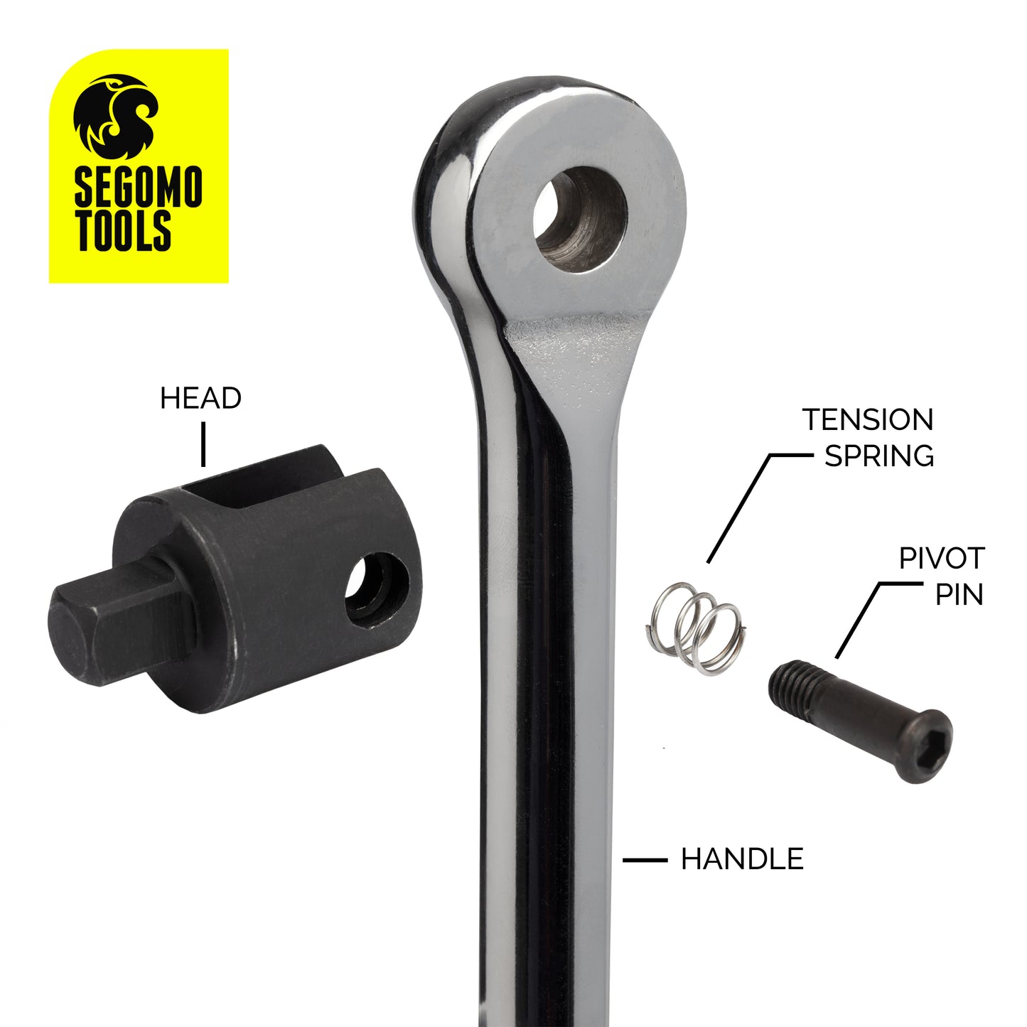 Segomo Tools 1/2 Inch Drive 17 Inch Chrome Vanadium Breaker Bar with 230 Degree Pivoting Chrome Molybdenum Head - S1201