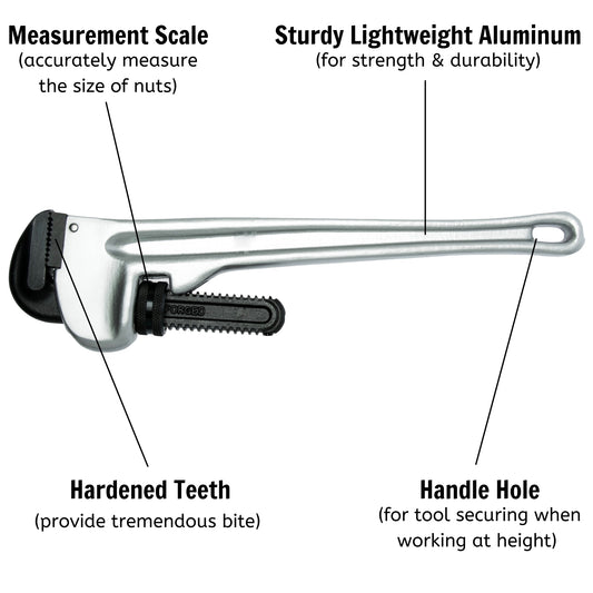 Teng Tools Heavy Duty Lightweight Aluminum Straight Pipe Wrench Plumbing Tools