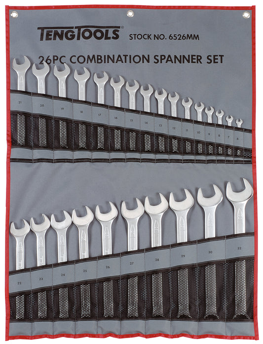 Teng Tools 26 Piece 12 Point Metric Combination Wrench Set (6MM - 32MM) - 6526MM