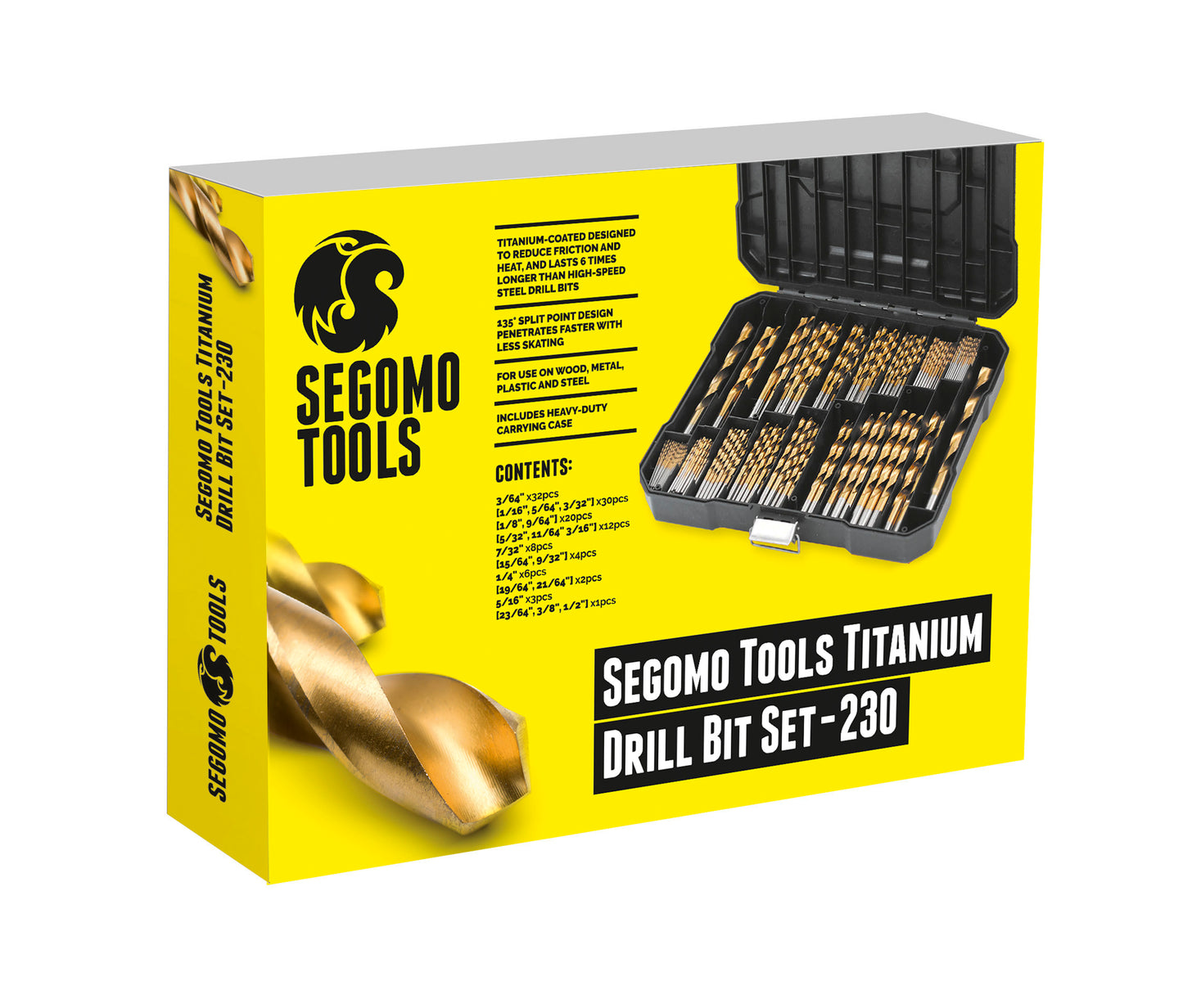 Segomo Tools 230 Piece 135 Degree High Speed HSS Titanium Coated Twist/Spiral Drill Bit Set  - DB230