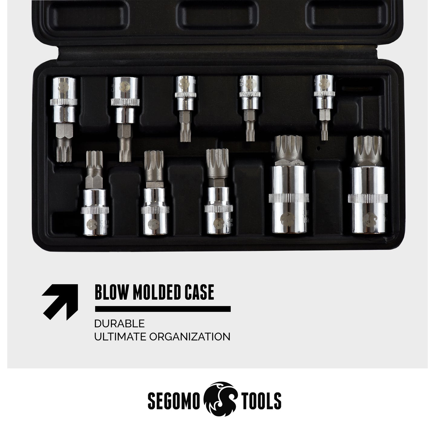 Segomo Tools 10 Piece Mixed Drive Metric XZN Triple Square Spline Bit Socket Set (4MM-18MM) - XZN10