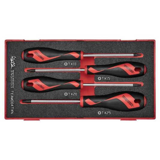 Teng Tools 4 Piece Mixed Size Torx (TX) Tip Head Screwdriver EVA Foam Set - TEAMD04TXN