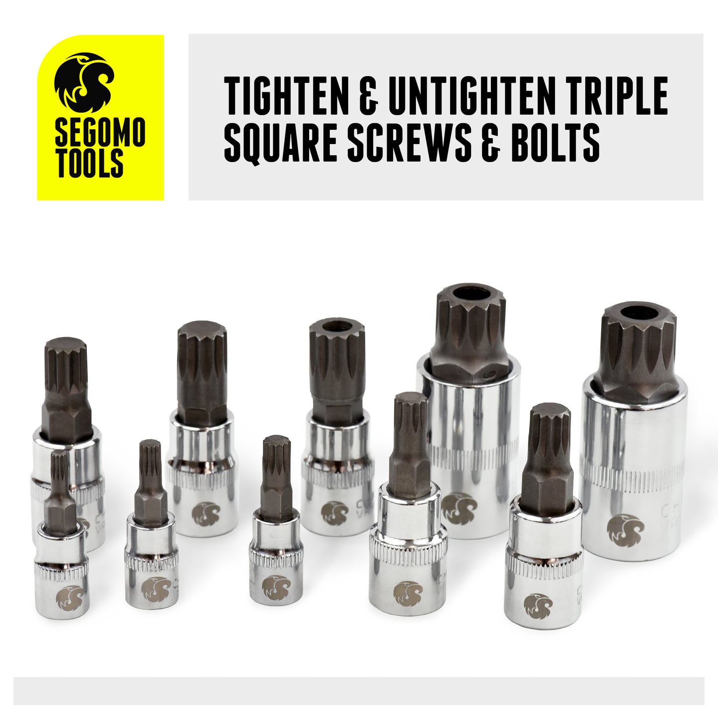 Segomo Tools 10 Piece Mixed Drive Metric XZN Triple Square Spline Bit Socket Set (4MM-18MM) - XZN10