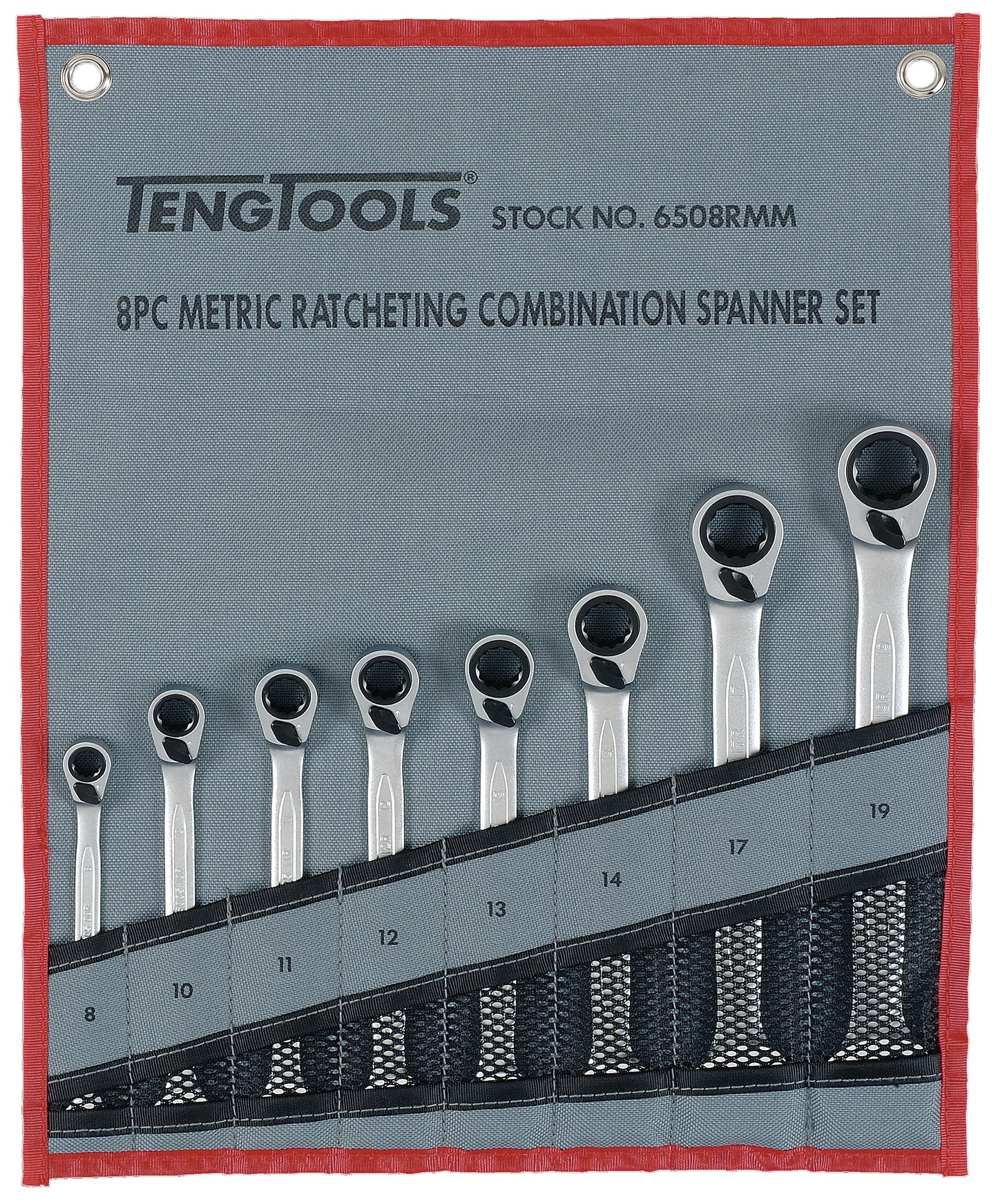 Teng Tools 8 Piece Ratcheting Combination Wrench Set 8mm - 19mm - 6508RMM