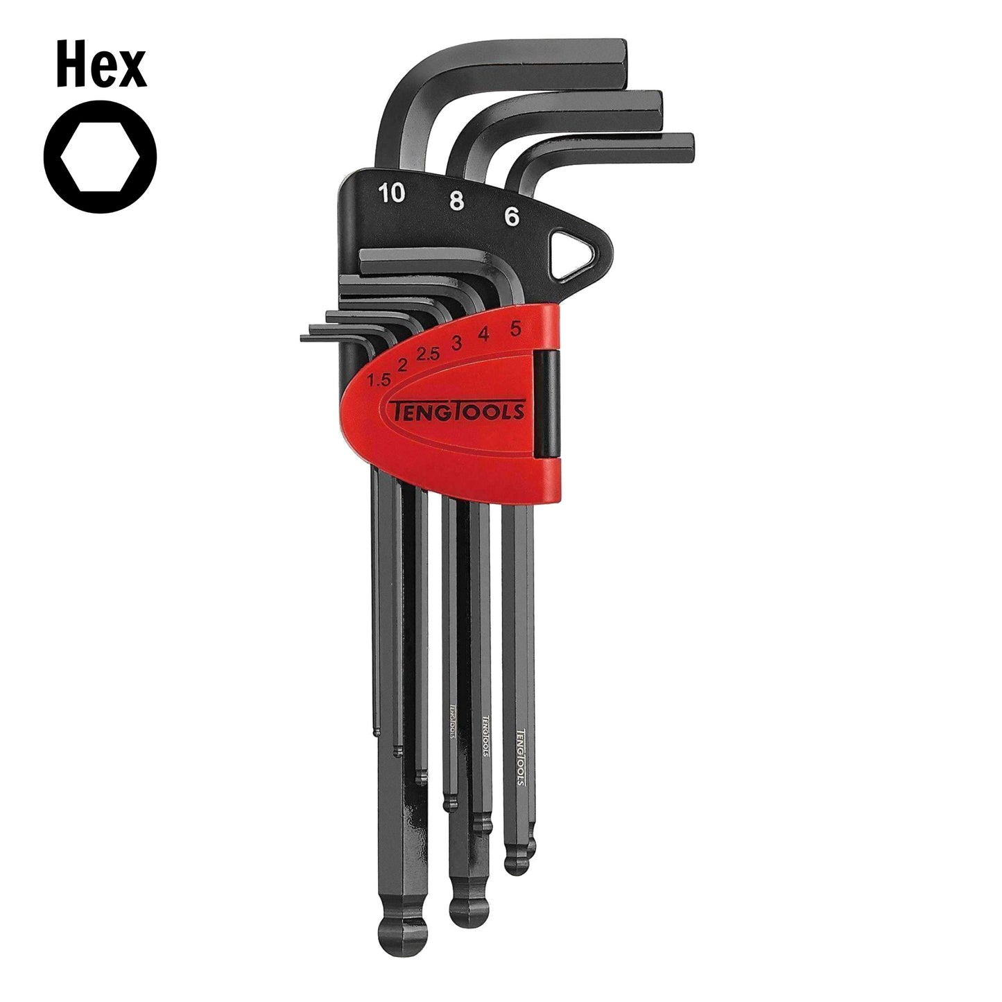 Teng Tools 9 Piece Metric Industrial Chrome Molybdenum Ball Point Hex Key/Allen Wrench Set - 1499MM